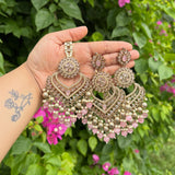 Begum Earrings with Mang tikka Set (Baby Pink)
