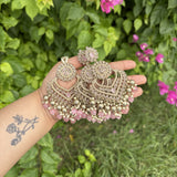 Begum Earrings with Mang tikka Set (Baby Pink)