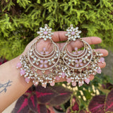 Deepika Chandbalis with Hair Chain (Baby Pink)