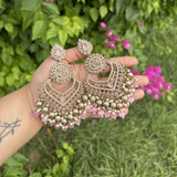 Begum Earrings with Mang tikka Set (Baby Pink)