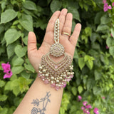 Begum Earrings with Mang tikka Set (Baby Pink)