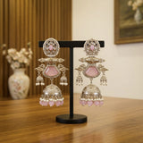 Zahra Silver Jhumkas (Baby Pink)