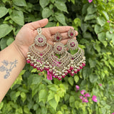 Begum Earrings with Mang tikka Set (Rani Pink)