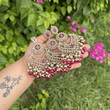 Begum Earrings with Mang tikka Set (Rani Pink)