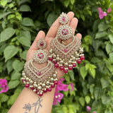 Begum Earrings with Mang tikka Set (Rani Pink)