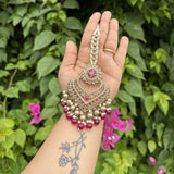 Begum Earrings with Mang tikka Set (Rani Pink)