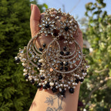 Deepika Chandbalis with Hair Chain (Black)