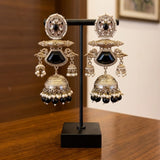 Zahra Silver Jhumkas (Black)
