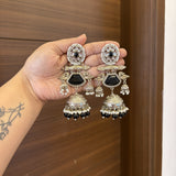 Zahra Silver Jhumkas (Black)
