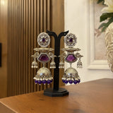 Zahra Silver Jhumkas (Blue-Purple)