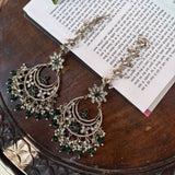 Deepika Chandbalis with Hair Chain (Dark Green)