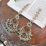 Deepika Chandbalis with Hair Chain (Dark Green)
