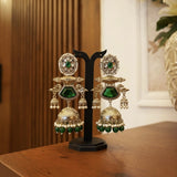 Zahra Silver Jhumkas (Dark Green)