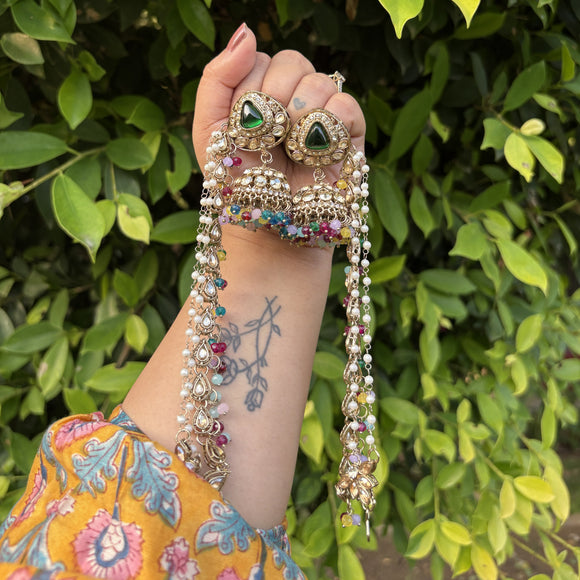 Sunheri Multicolor Earrings with Mang tikka