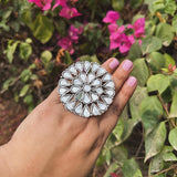 Silver oxidised Ring (Floral Mirror)