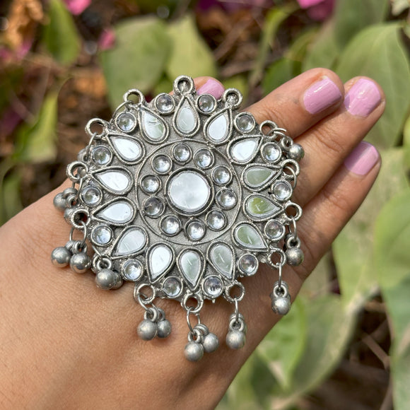 Floral Ghungroo Mirror Ring