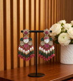 Viral Turkish Earrings (Dark Pink - Green)