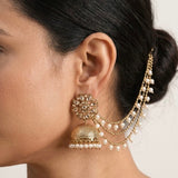 Golden Aabroo Earrings with Detachable Hair Chain