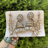 Ira White Earrings with Detachable Hair Chain
