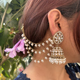 Ira White Earrings with Detachable Hair Chain