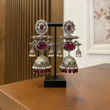 Zahra Silver Jhumkas (Maroon)