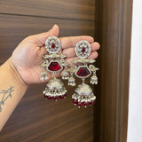 Zahra Silver Jhumkas (Maroon)