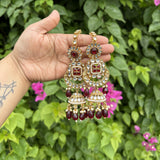 Meher Earrings with Earchain & Mang tikka Set (Maroon)