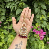 Meher Earrings with Earchain & Mang tikka Set (Maroon)
