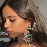 Deepika Chandbalis with Hair Chain (Dark Green)