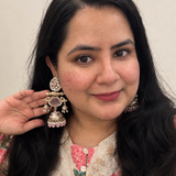 Zahra Silver Jhumkas (Baby Pink)