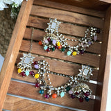 Noor Earrings with Hair chain and Mang tikka (Multi)