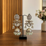 Zahra Silver Jhumkas (Pista Green)