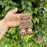 Meher Earrings with Earchain & Mang tikka Set (Pink)