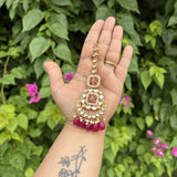 Meher Earrings with Earchain & Mang tikka Set (Pink)