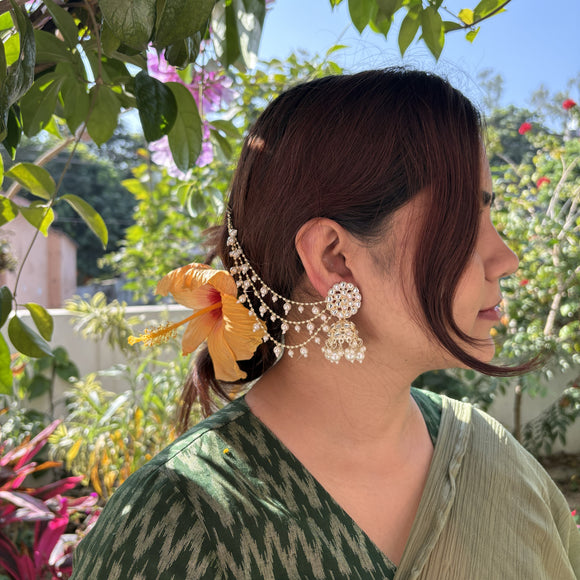 Surya Golden Earrings with three layer Hair Chain