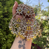 Deepika Chandbalis with Hair Chain (Yellow)