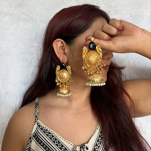 Sitara Brass Jhumkas (Black)