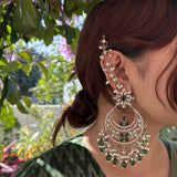 Deepika Chandbalis with Hair Chain (Dark Green)