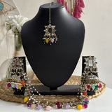 Noor Earrings with Hair chain and Mang tikka (Multi)