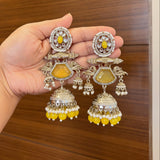 Zahra Silver Jhumkas (Yellow)